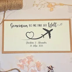 Sale Personalisierte Hochzeitskarte Reise – Geldgeschenk & Gutschein Verpackung, minimalistisch, Kraftkarton Hochzeitsgeschenke