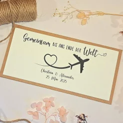 Sale Personalisierte Hochzeitskarte Reise – Geldgeschenk & Gutschein Verpackung, minimalistisch, Kraftkarton Hochzeitsgeschenke