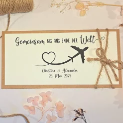 Sale Personalisierte Hochzeitskarte Reise – Geldgeschenk & Gutschein Verpackung, minimalistisch, Kraftkarton Hochzeitsgeschenke