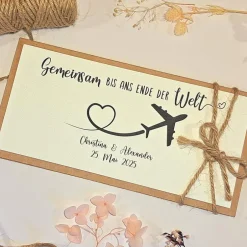 Sale Personalisierte Hochzeitskarte Reise – Geldgeschenk & Gutschein Verpackung, minimalistisch, Kraftkarton Hochzeitsgeschenke