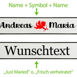 Clearance Personalisierte Hochzeitskennzeichen mit Namen – 2 Stück, Deko fürs Hochzeitsauto, Wunschtext Hochzeitsdeko