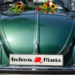 Clearance Personalisierte Hochzeitskennzeichen mit Namen – 2 Stück, Deko fürs Hochzeitsauto, Wunschtext Hochzeitsdeko
