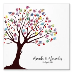 Hochzeitsgästebuch|MADYES Personalisierte Hochzeitsgästebuch Leinwand 50x50 cm – Wedding Tree Fingerabdruck mit Herzen & Namen als Geschenk