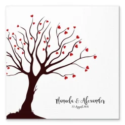 Hochzeitsgästebuch|MADYES Personalisierte Hochzeitsgästebuch Leinwand 50x50 cm – Wedding Tree Fingerabdruck mit Herzen & Namen als Geschenk