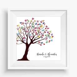 Hochzeitsgästebuch|MADYES Personalisierte Hochzeitsgästebuch Leinwand 50x50 cm – Wedding Tree Fingerabdruck mit Herzen & Namen als Geschenk