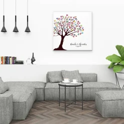 Hochzeitsgästebuch|MADYES Personalisierte Hochzeitsgästebuch Leinwand 50x50 cm – Wedding Tree Fingerabdruck mit Herzen & Namen als Geschenk