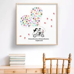 Hot Personalisierte Hochzeitsgästebuch Leinwand – Wedding Tree Fingerabdruck mit Herzen & Namen – Geschenk Brautpaar 50x50 c Hochzeitsgästebuch