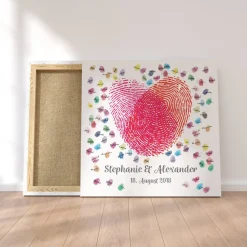Best Personalisierte Hochzeitsgästebuch Leinwand – Wedding Tree Fingerabdruck mit Herzen & Namen – Geschenk Brautpaar 50x50 c Hochzeitsgästebuch