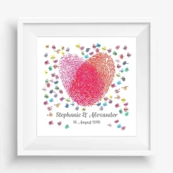 Best Personalisierte Hochzeitsgästebuch Leinwand – Wedding Tree Fingerabdruck mit Herzen & Namen – Geschenk Brautpaar 50x50 c Hochzeitsgästebuch