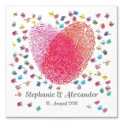 Best Personalisierte Hochzeitsgästebuch Leinwand – Wedding Tree Fingerabdruck mit Herzen & Namen – Geschenk Brautpaar 50x50 c Hochzeitsgästebuch