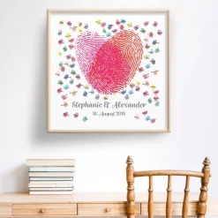 Best Personalisierte Hochzeitsgästebuch Leinwand – Wedding Tree Fingerabdruck mit Herzen & Namen – Geschenk Brautpaar 50x50 c Hochzeitsgästebuch