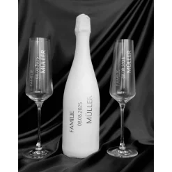 Personalisierte Hochzeitsgläser und Samtüberzug oder bemalte Champagnerflasche | Geschenk für Brautparty und Gäste Hochzeitsdeko