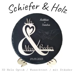 Clearance Personalisierte Schiefertafel mit 3D-Holzgravur – Perfekt als Geschenk für Hochzeit, Verlobung, Hochzeitstag Hochzeitsgeschenke