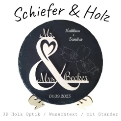 Clearance Personalisierte Schiefertafel mit 3D-Holzgravur – Perfekt als Geschenk für Hochzeit, Verlobung, Hochzeitstag Hochzeitsgeschenke