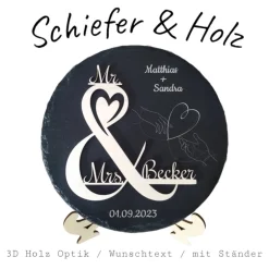 Hochzeitsgeschenke|GET YOUR BOXX Personalisierte Schiefertafel mit 3D-Holzgravur – Perfekt als Geschenk für Hochzeit, Verlobung, Hochzeitstag