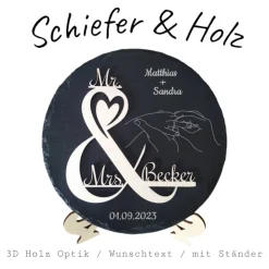 Outlet Personalisierte Schiefertafel mit 3D-Holzgravur – Perfekt als Geschenk für Hochzeit, Verlobung, Hochzeitstag Hochzeitsgeschenke