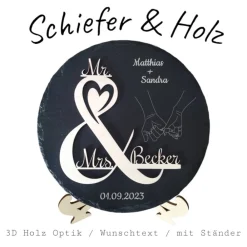 Outlet Personalisierte Schiefertafel mit 3D-Holzgravur – Perfekt als Geschenk für Hochzeit, Verlobung, Hochzeitstag Hochzeitsgeschenke