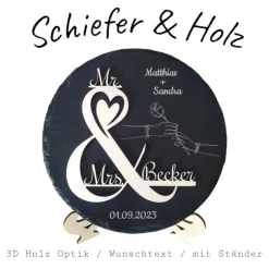 Personalisierte Schiefertafel mit 3D-Holzgravur – Perfekt als Geschenk für Hochzeit, Verlobung, Hochzeitstag Hochzeitsgeschenke