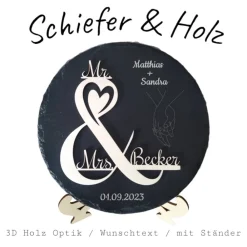 Personalisierte Schiefertafel mit 3D-Holzgravur – Perfekt als Geschenk für Hochzeit, Verlobung, Hochzeitstag Hochzeitsgeschenke