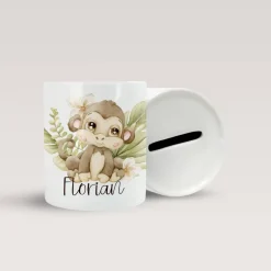 Discount Personalisierte Spardose *Safari Tiere - Affe* aus Keramik mit Name / Geschenk für Kinder zur Einschulung Geldgeschenke
