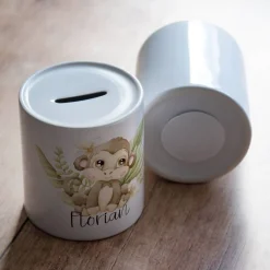 Discount Personalisierte Spardose *Safari Tiere - Affe* aus Keramik mit Name / Geschenk für Kinder zur Einschulung Geldgeschenke
