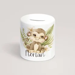 Discount Personalisierte Spardose *Safari Tiere - Affe* aus Keramik mit Name / Geschenk für Kinder zur Einschulung Geldgeschenke