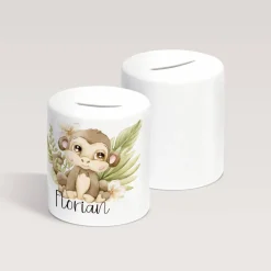 Discount Personalisierte Spardose *Safari Tiere - Affe* aus Keramik mit Name / Geschenk für Kinder zur Einschulung Geldgeschenke