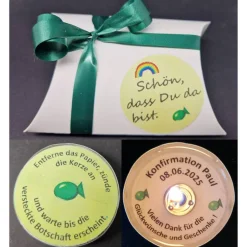 Gastgeschenke|Mal- und Bastelatelier Monika Weis Personalisierte Teelichter als Gastgeschenke zur Kommunion – Mit versteckter Botschaft & Spruch