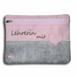 Personalisierte waschbare Kosmetiktasche Lehrerin mit Herz Tagesmutter Stickerei eigener Wunschtext Mäppchen Geschenke