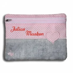 Personalisierte waschbare Kosmetiktasche Lehrerin mit Herz Tagesmutter Stickerei eigener Wunschtext Mäppchen Geschenke