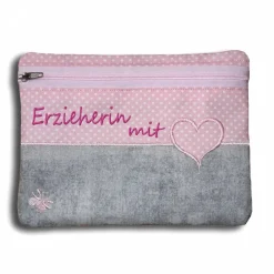Personalisierte waschbare Kosmetiktasche Lehrerin mit Herz Tagesmutter Stickerei eigener Wunschtext Mäppchen Geschenke
