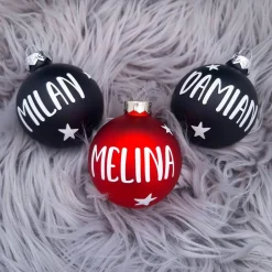 Discount Personalisierte Weihnachtskugel mit Namen aus Glas – viele Farben & verschiedene Schriftarten Baumschmuck Personalisierbar