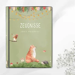 Sale Personalisierte Zeugnismappe "Waldtiere", Geschenk zur Einschulung & Schulstart, A4 Sichtbuch mit Namen Kinder Einschulung
