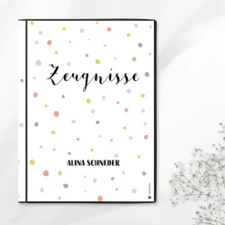 Sale Personalisierte Zeugnismappe "Konfetti", Geschenk zur Einschulung, A4 Sichtbuch mit Namen Kinder Einschulung