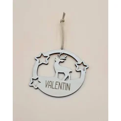 Hot Personalisierter Anhänger für Weihnachtsbaum und Geschenke Reh mit Sternen Holzanhänger Christbaum Tannenbaum mit Name Baumschmuck Personalisierbar