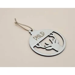 Personalisierter Anhänger für Weihnachtsbaum und Geschenk Reh Geweih Holzanhänger Christbaum Tannenbaum Weihnachtskugel Baumschmuck Personalisierbar