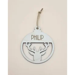 Personalisierter Anhänger für Weihnachtsbaum und Geschenk Reh Geweih Holzanhänger Christbaum Tannenbaum Weihnachtskugel Baumschmuck Personalisierbar