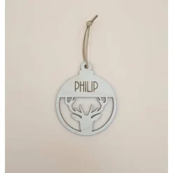 Personalisierter Anhänger für Weihnachtsbaum und Geschenk Reh Geweih Holzanhänger Christbaum Tannenbaum Weihnachtskugel Baumschmuck Personalisierbar