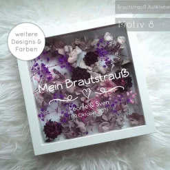 Discount Personalisierter Brautstrauß im weißen Bilderrahmen – Einzigartige Hochzeitserinnerung 27x27x6 cm Motiv 1-8 Hochzeitsalben
