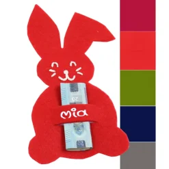 Geschenkverpackungen|Mein Name Personalisierter Filzhase mit Füße und Einstecklasche in verschiedenen Farben Geldgeschenkverpackung zu Ostern mit Name