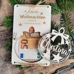 Weihnachtsgeschenke|logo-cut Personalisierter Geschenkanhänger & Weihnachtsbaumschmuck aus Holz – Adventsdeko mit Gravur