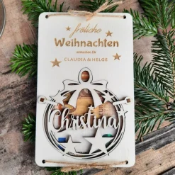 Weihnachtsgeschenke|logo-cut Personalisierter Geschenkanhänger & Weihnachtsbaumschmuck aus Holz – Adventsdeko mit Gravur