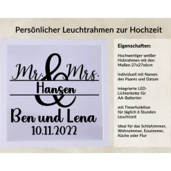 Hochzeitsgeschenke|Marinas Kreativwerkstatt Personalisierter Leuchtrahmen MIT TIMER Geschenk zur Hochzeit, Jahrestag, Beziehung, Partnerschaft