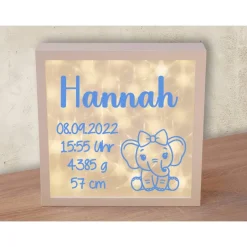 Geschenke|Marinas Kreativwerkstatt Personalisierter Leuchtrahmen MIT TIMER Geschenk zur Geburt, Taufe, Babygeschenk für Mädchen oder Junge, Bilderahmen