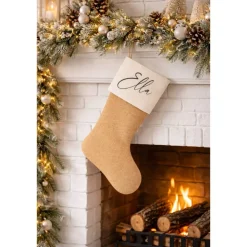 Outlet Personalisierter Weihnachtsstrumpf mit Namen aus Jute und Baumwolle Nikolausstiefel