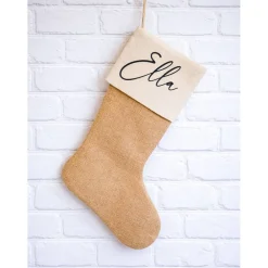 Outlet Personalisierter Weihnachtsstrumpf mit Namen aus Jute und Baumwolle Nikolausstiefel