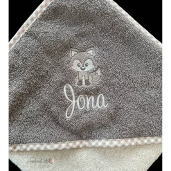 Geschenke|Handmadelovebytanja personalisiertes besticktes Babyset,  Kapuzenhandtuch und großes Lätzchen mit süßem Fuchs und Namen, Geschenkidee Geburt