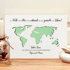 Best Personalisiertes Erinnerungsstück zur Konfirmation | Geldgeschenk im Bilderrahmen mit Weltkarte Abendteurer Geldgeschenke