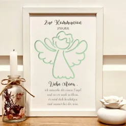 Personalisiertes Erstkommunion Geschenk – Schutzengel Bilderrahmen mit Namen & Datum Geldgeschenke