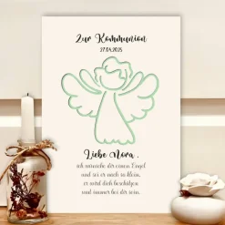 Personalisiertes Erstkommunion Geschenk – Schutzengel Bilderrahmen mit Namen & Datum Geldgeschenke